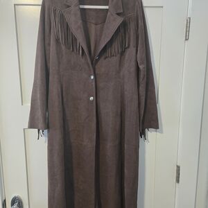 Shyanne Brown Suede-type Fringe Trench Coat